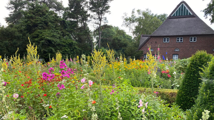 Der Bauerngarten vor dem Giebel des historischen Münsterhofs